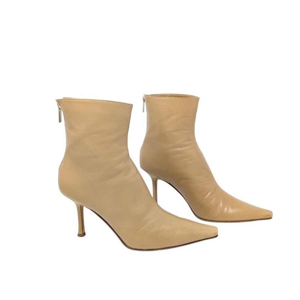Jimmy Choo Daisy Tan Leather Pointed Toe Stiletto Ankle Boot IT 40.5 US 10.5 Y2K